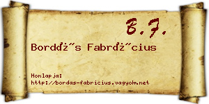Bordás Fabrícius névjegykártya
